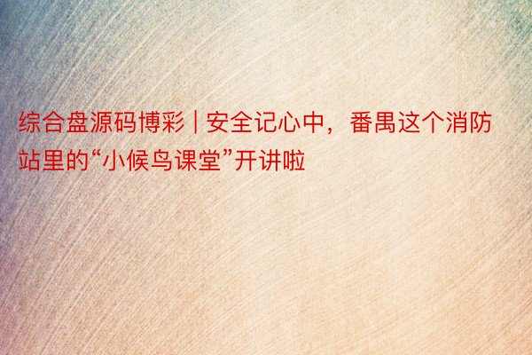 综合盘源码博彩 | 安全记心中，番禺这个消防站里的“小候鸟课堂”开讲啦