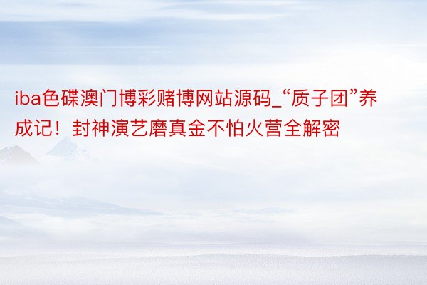 iba色碟澳门博彩赌博网站源码_“质子团”养成记！封神演艺磨真金不怕火营全解密