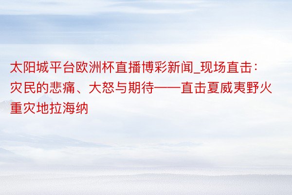 太阳城平台欧洲杯直播博彩新闻_现场直击：灾民的悲痛、大怒与期待——直击夏威夷野火重灾地拉海纳
