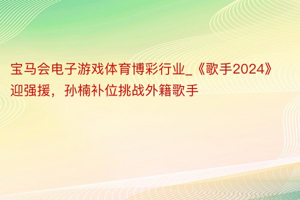 宝马会电子游戏体育博彩行业_《歌手2024》迎强援，孙楠补位挑战外籍歌手