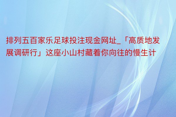 排列五百家乐足球投注现金网址_「高质地发展调研行」这座小山村藏着你向往的慢生计